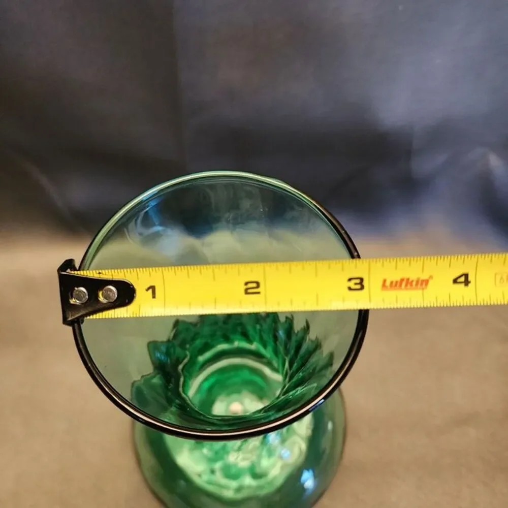 Vintage Indiana Glass Teal Green Flared Rim Swirl Bulb Vase 7 7/8